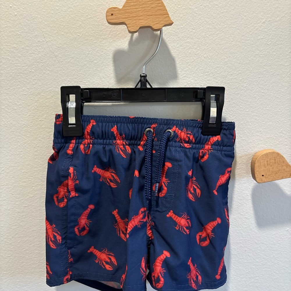 Class Club Navy Swim Shorts with Red Lobster Print